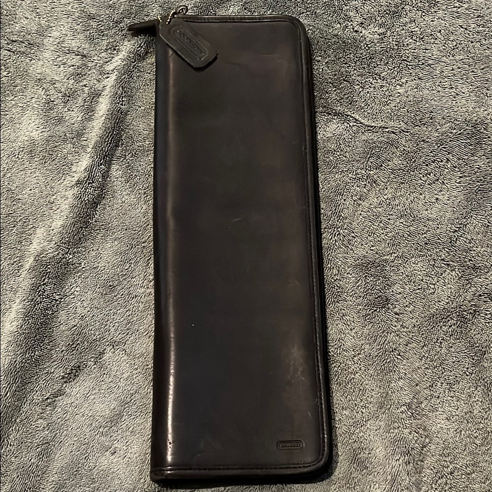 Coach black leather tie case